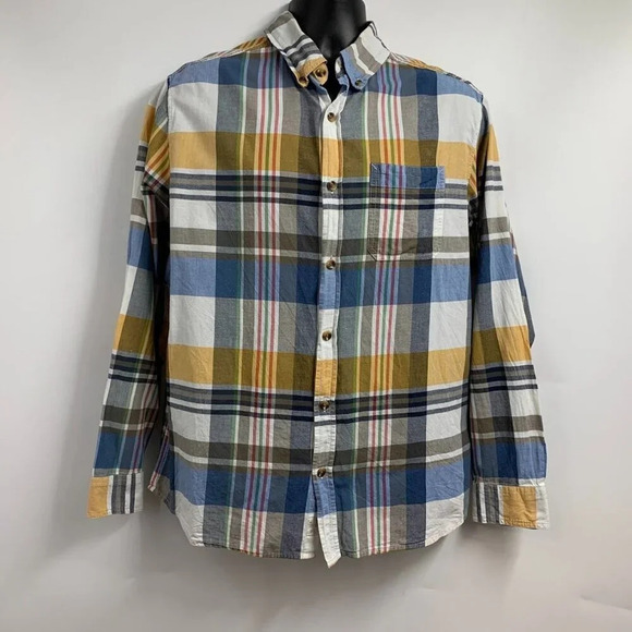 Woolrich Men's Plaid Button Down Collared Organic Cotton‎ Shirt Size L - Picture 1 of 12